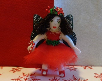 Poinsettia Handmade Felt Christmas Fairy Ornament by Pepperland