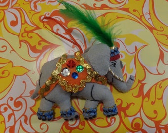 Felt Orange India Bohemian Elephant Ornament by Pepperland