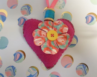 Handmade Pink Heart Ornament by Pepperland