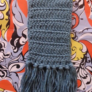 Dusty Blue Handmade Crochet Scarf by Pepperland image 4