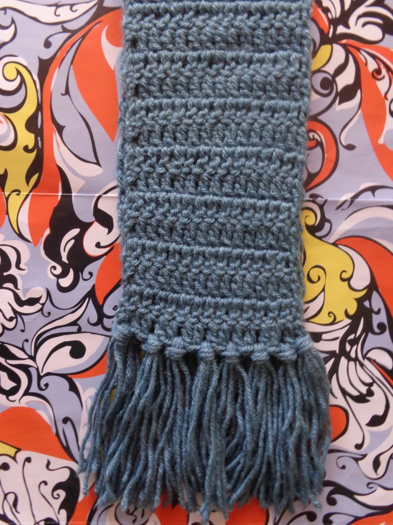 Dusty Blue Handmade Crochet Scarf by Pepperland image 4