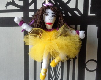 Handmade Ballerina Ornament with yellow dress by Pepperland