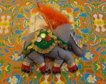Felt Green India Bohemian Elephant Ornament by Pepperland
