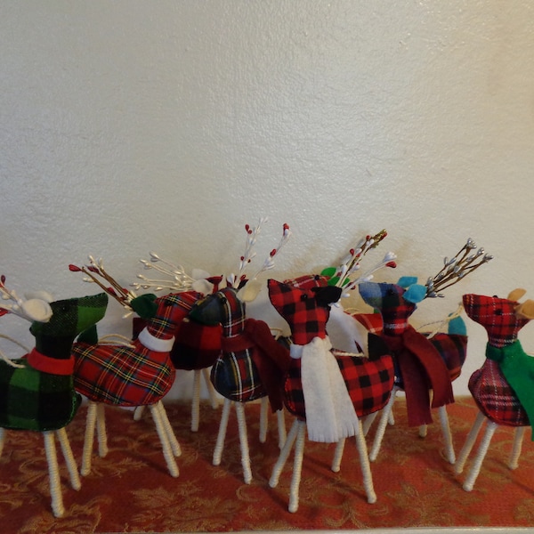 Handmade Plaid Fabric Christmas Reindeer Ornaments by Pepperland