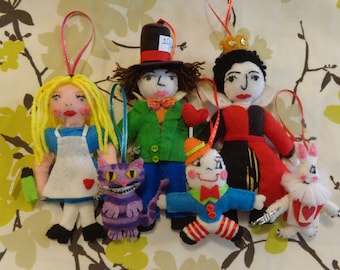 Alice in Wonderland Handmade Felt Ornament Set of 6 by Pepperland