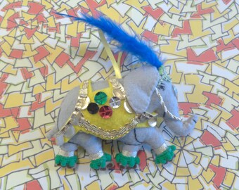 Felt Yellow India Bohemian Elephant Ornament by Pepperland