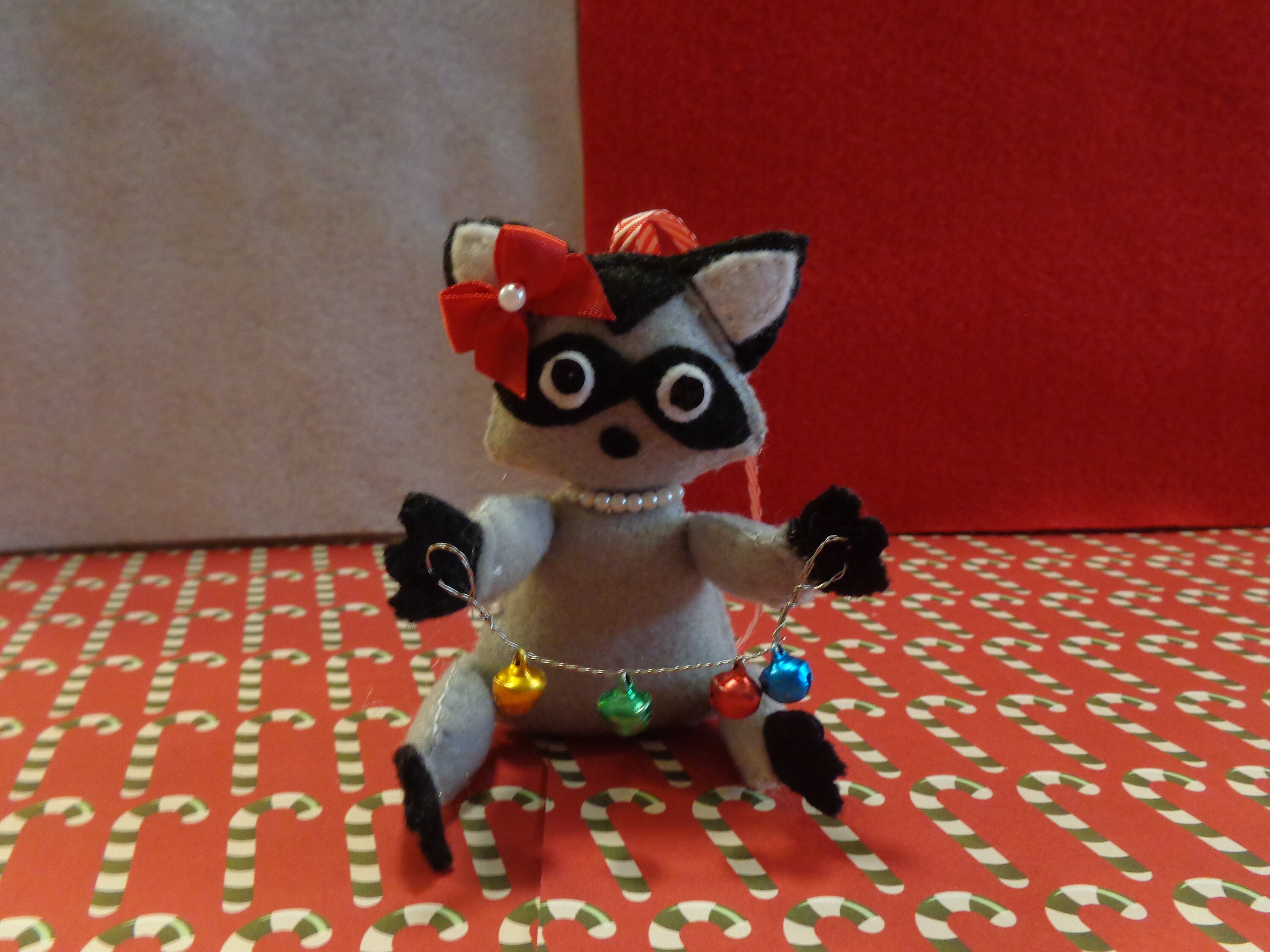 Mrs. Lilly Felt Raccoon Christmas Ornament by Pepperland