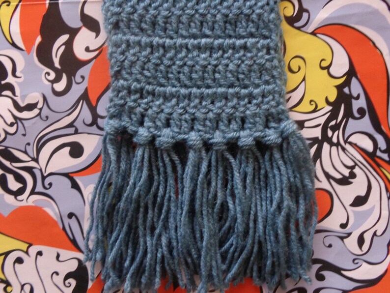 Dusty Blue Handmade Crochet Scarf by Pepperland image 5