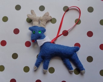 Blue Handmade Reindeer Ornament by Pepperland