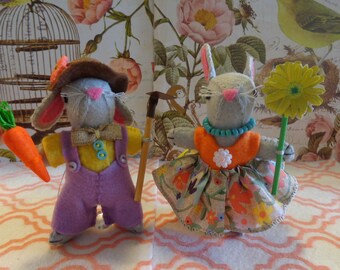 Farmer Easter Bunny Couple Ornaments by Pepperland