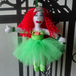 Handmade Ballerina Ornament with green dress by Pepperland