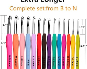 Ergonomic Crochet Hook Set, 14 Sizes with Case, Beginner Long Needles