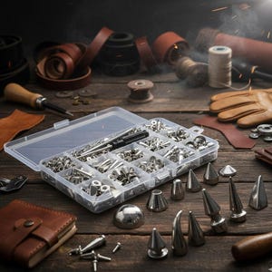 270 Sets Punk Spike Rivets Studs Kit, Silvery Metallic Cone Screw Back