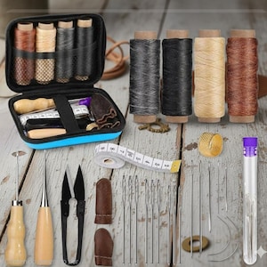 Leather Stitching Kit with Awl, Needles, Waxed Thread