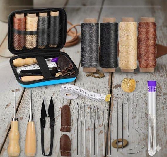 Leather Stitching Kit with Awl, Needles, Waxed Thread