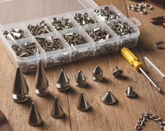 Punk Cone Spikes and Studs Kit, Leathercraft Clothing Accessories (354 Sets)