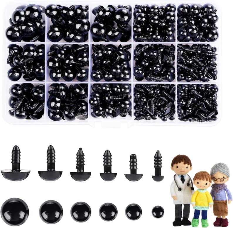 700pc Black Plastic Safety Eyes, 6-14mm DIY Amigurumi Supplies image 2
