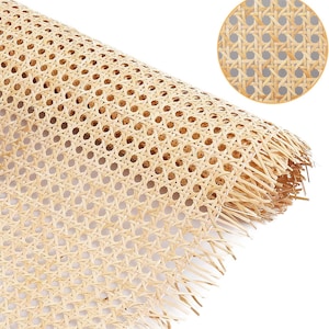 May include: A roll of natural-colored woven cane webbing. The webbing features a repeating pattern of small, evenly spaced holes. A circular inset shows a close-up of the weave. The material is tightly woven and appears to be made of natural fibers.