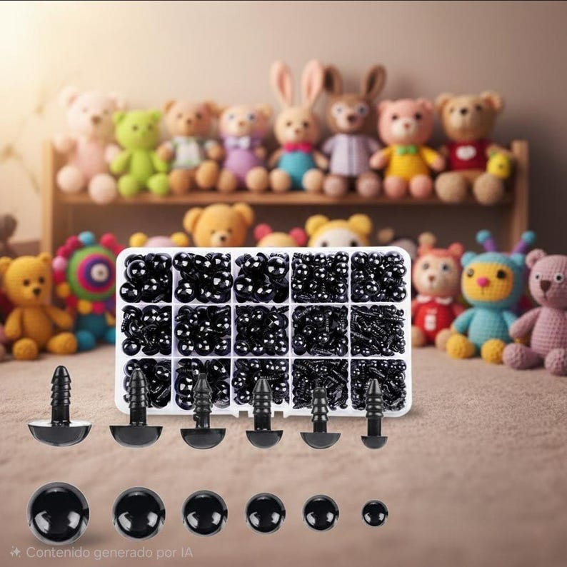 700pc Black Plastic Safety Eyes, 6-14mm DIY Amigurumi Supplies image 1