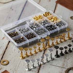 480 Sets Leather Rivets: Double Cap Tubular Metal Studs with Tool Kit