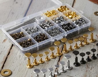 480 Sets Leather Rivets: Double Cap Tubular Metal Studs with Tool Kit