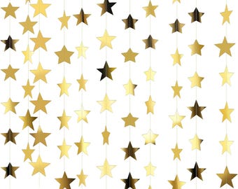 Gold Glitter Star Garland, Twinkle Backdrop, Party Decor (130 Feet)