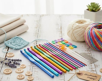 Ensemble de crochets, aluminium ergonomique, marqueurs de point, aiguilles émoussées