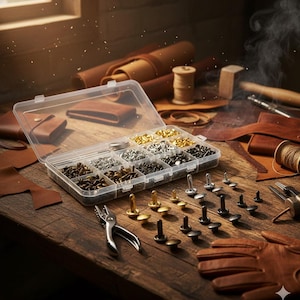 Leather Rivets Set, 480 Sets, Double Cap, with Setting Tools