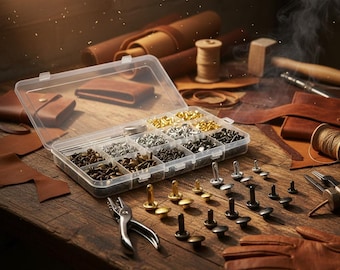 Leather Rivets Set, 480 Sets, Double Cap, with Setting Tools