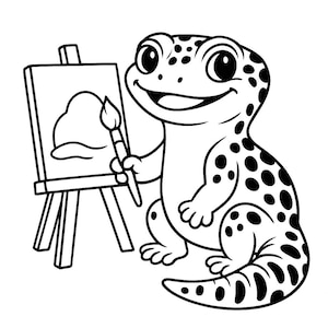 Leopard Gecko Painting Coloring Page | Cute Printable Art for Reptile Lovers and Kids | Digital Download