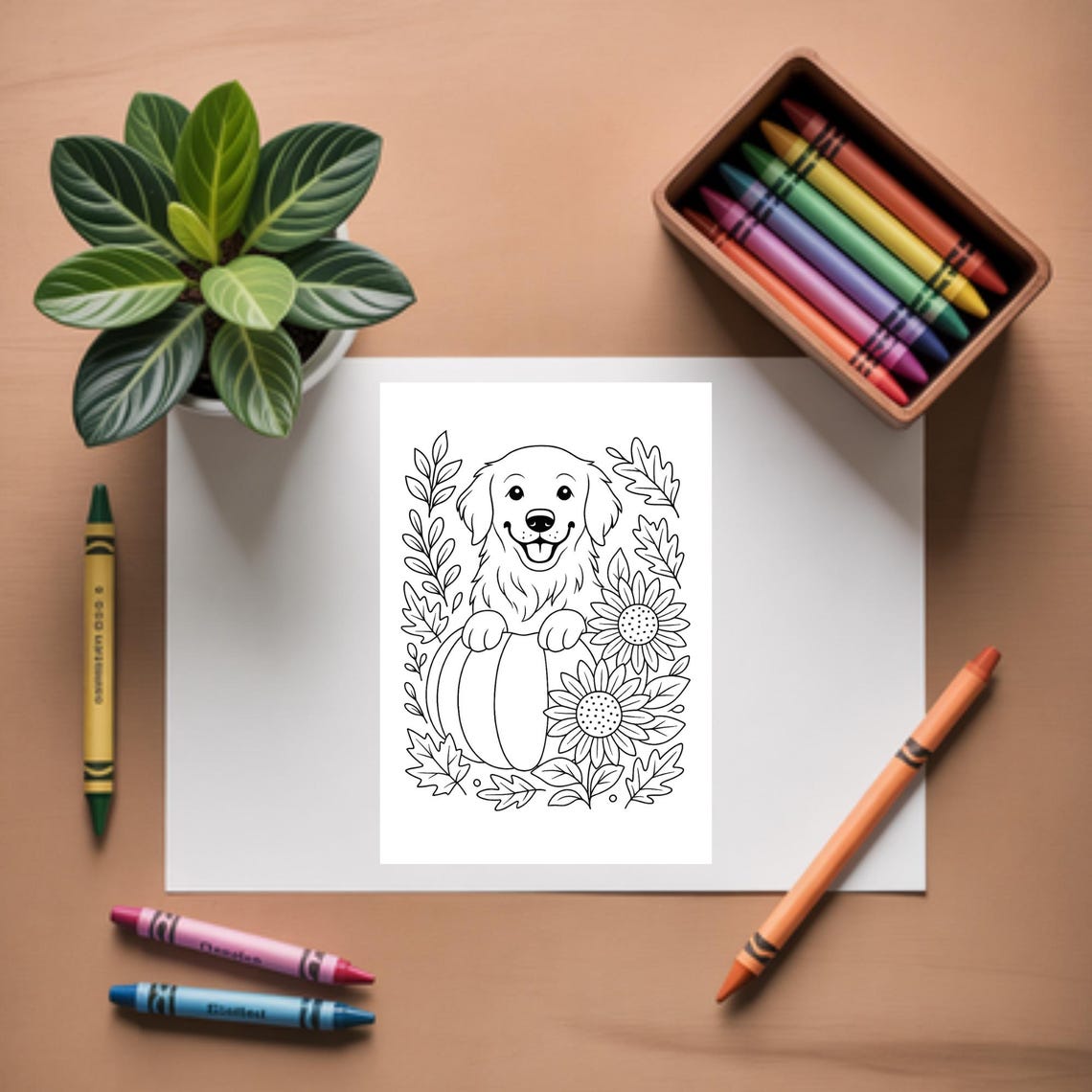 Golden Retriever Coloring Page • Fall Dog Coloring Sheet • Autumn ...