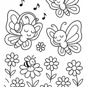 Butterflies Dancing to Music Coloring Page | Digital Download | Printable Coloring Page