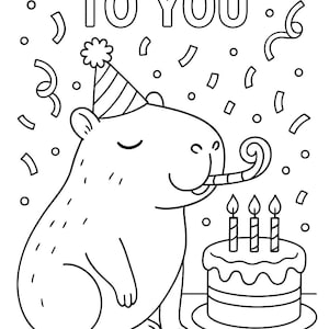 Capybara Birthday Coloring Page: &quot;Capy Birthday&quot; Printable Party Sheet
