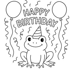 Happy Birthday Frog Coloring Page: Printable Kids Party Activity