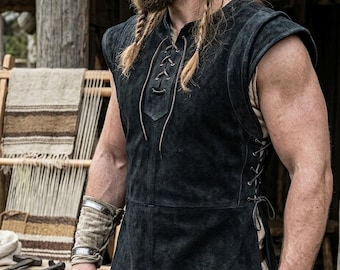 Viking Tunic Vest for Men – Medieval Sleeveless Top, Fantasy Warrior Clothing, Renaissance LARP Costume