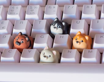 Shiba Inu keycaps, aangepaste handgemaakte ambachtelijke keycaps, schattige keycaps voor mechanisch toetsenbord, Cherry MX, dieren, hond, cadeau, handbeschilderde keycaps