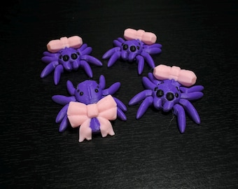 3D Printed Articulated Jumping Spider with Bow: Pink and Purple Fidget Toy
