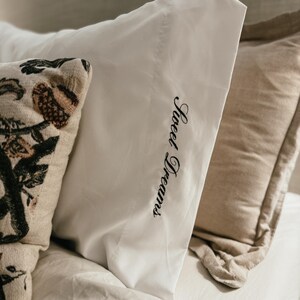 Custom Embroidered Pillowcases Set of 2 | Sweet Dreams Goodnight Pillowcases | Personalized Bedding | Wedding Gift | Queen King Pillowcases