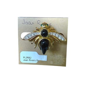 Joan Rivers Bee Pin with Black Onyx Cabochon Body, Green Eyes & Crystal Accents