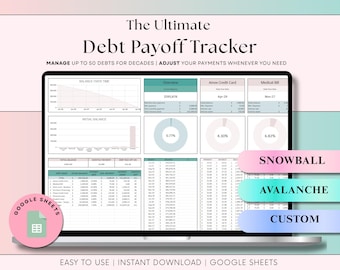 Strumento di monitoraggio del rimborso del debito Fogli Google Calcolatore del metodo a valanga del debito Foglio di calcolo Prestito su carta di credito Rimborso del mutuo Pianificatore di debiti gratuito