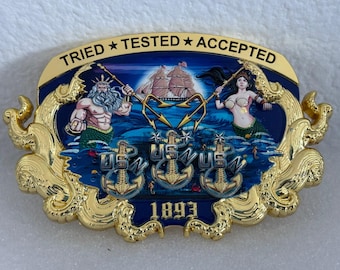 Provata • Testata • Approvata – Fibbia per cintura da capo della Marina degli Stati Uniti con sirena (edizione del 1893)