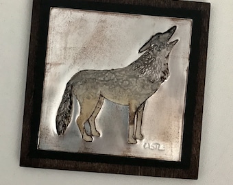 Upcycled Soda Pop Can Wolf Art Tile