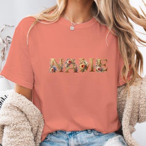 Personalized Comfort Colors Floral T-Shirt: Custom Name Vintage Tee