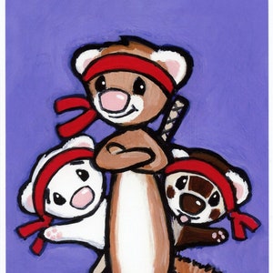 Ninja Ferrets Ferret Art Print from Original Painting by Shelly Mundel image 1