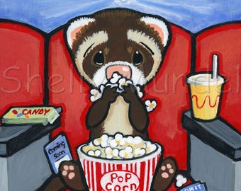 Watching a Movie at the Theater - Ferret Art Print - by Shelly Mundel