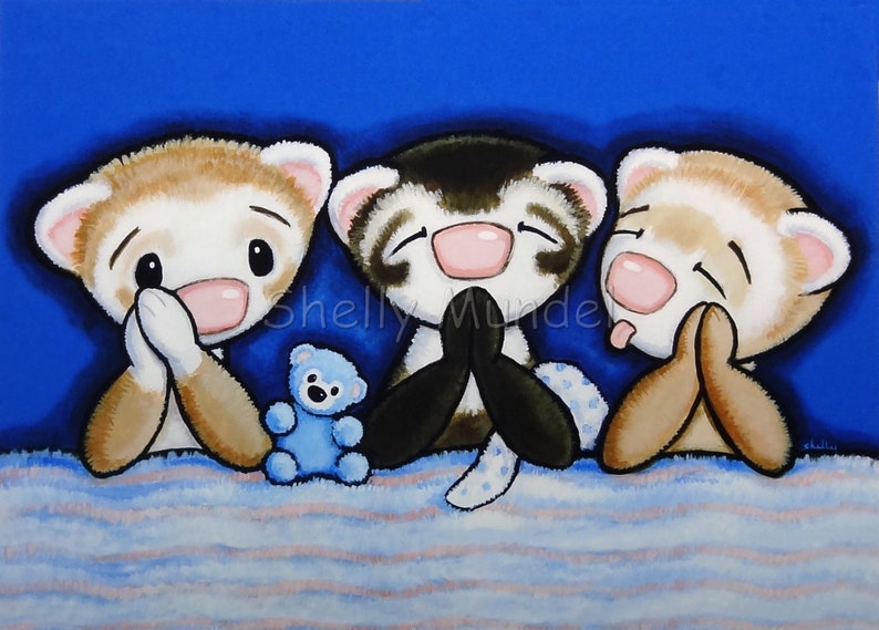 Praying Ferrets Ferret Art Print by Shelly Mundel image 1