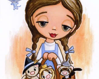 Dorothy Wizard of Oz - Ferret Art Print from Original Painting - by Shelly Mundel