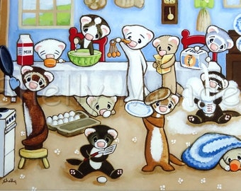 Cozy Kitchen - Ferret Art Print - by Shelly Mundel