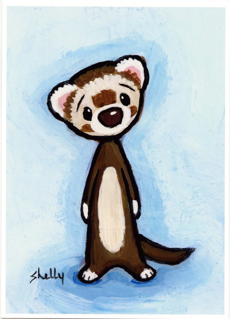 A Ferret Ferret Art Print from Original Painting by Shelly Mundel image 1