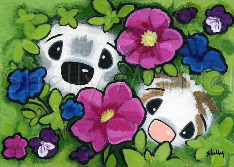 Flower Garden Ferret Art Print by Shelly Mundel image 1